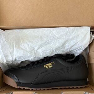 New in Box Puma Black and Gold Roma Sneakers with the Gum Bottoms, 10M